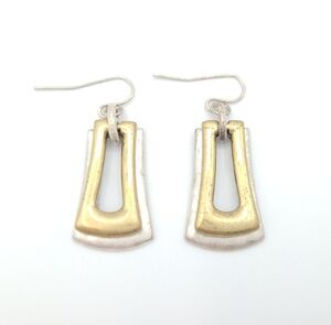 Chic Two-Tone Drop Earrings - Geometric Silver and Gold Charms